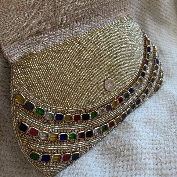 Jeweled & Beaded Clutch, Evening Bag - Gold/Multicolor - Picture 3 of 7